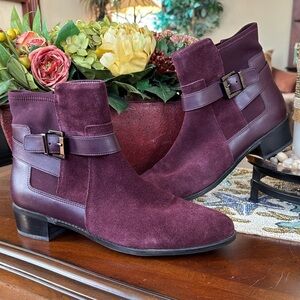 Isaac Mizrahi Live! Saran Genuine Suede Red Heeled Ankle Boots Buckle Booties